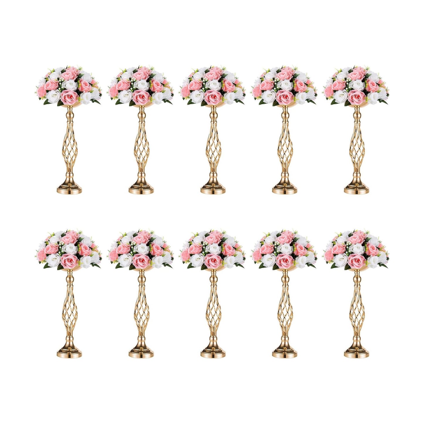 NUPTIO Gold Centerpiece Stand for Table, Twist Style , 17.7" Tall, 10 Pcs | Versatile Flower Arrangement, Candle Holder