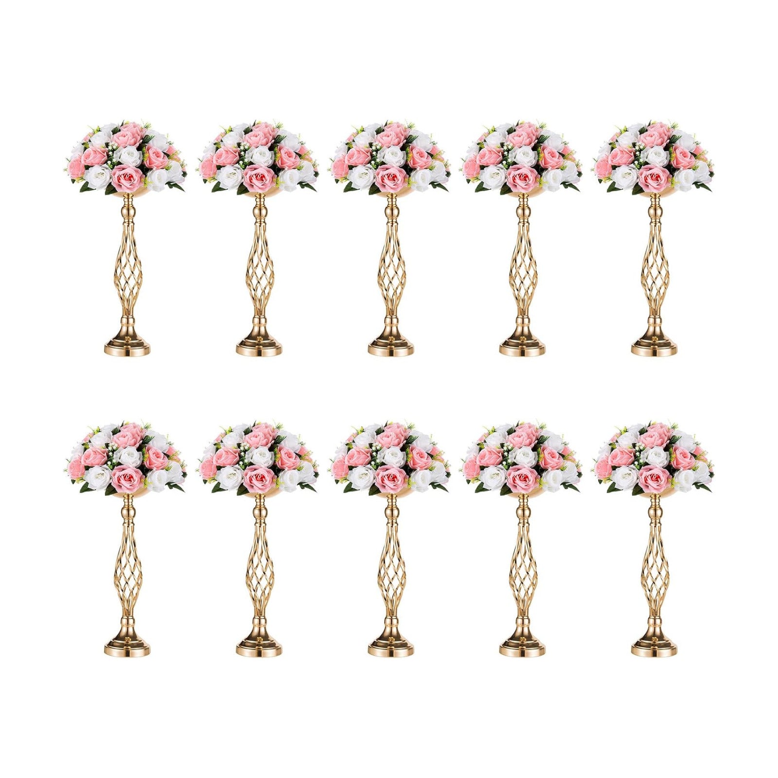 NUPTIO Gold Centerpiece Stand for Table, Twist Style , 17.7" Tall, 10 Pcs | Versatile Flower Arrangement, Candle Holder
