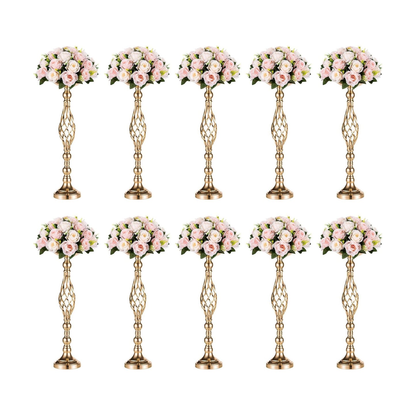 NUPTIO Gold Centerpiece Stand for Table, Twist Style, 22.8" Tall, 10 Pcs | Versatile Flower Arrangement, Candle Holder