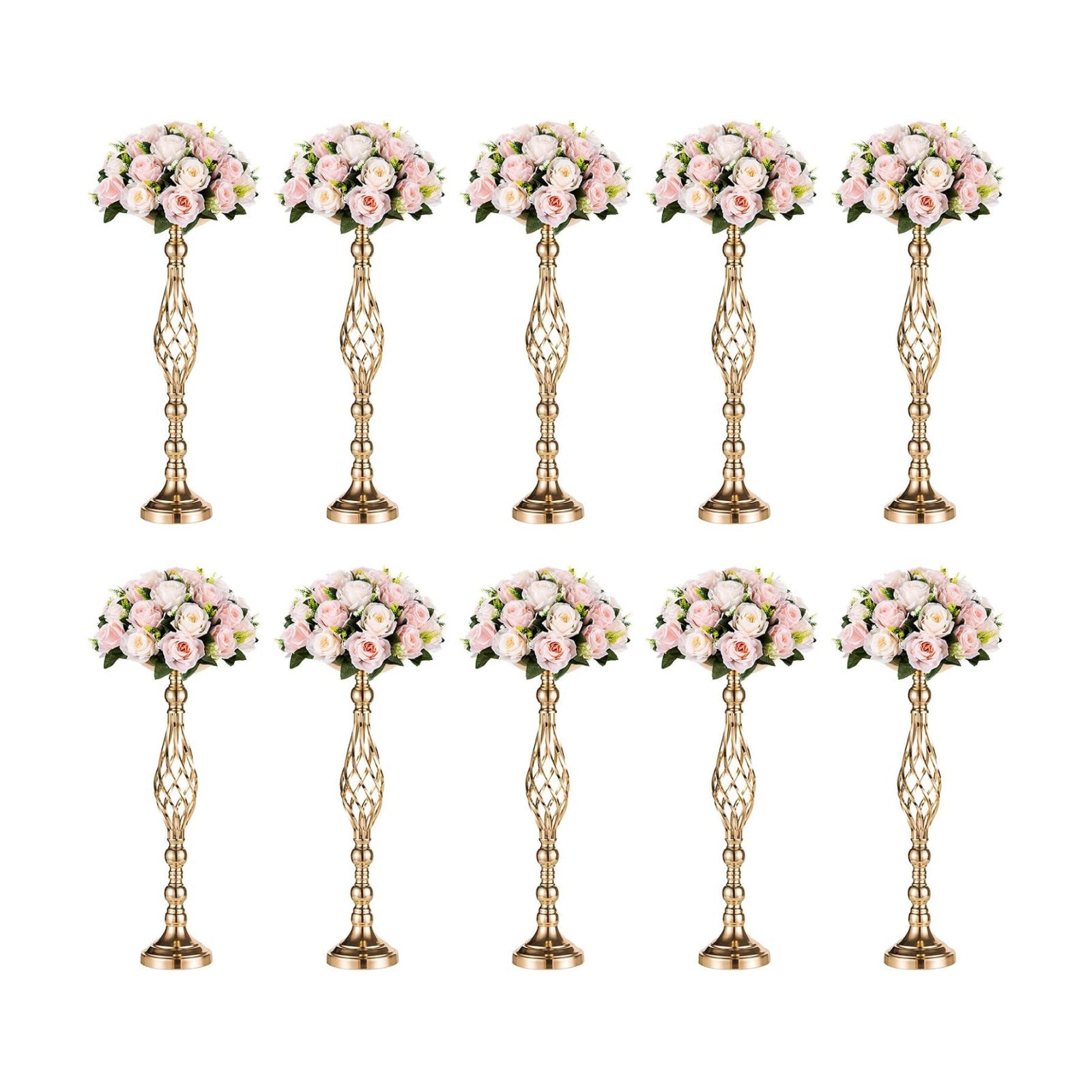 NUPTIO Gold Centerpiece Stand for Table, Twist Style, 22.8" Tall, 10 Pcs | Versatile Flower Arrangement, Candle Holder