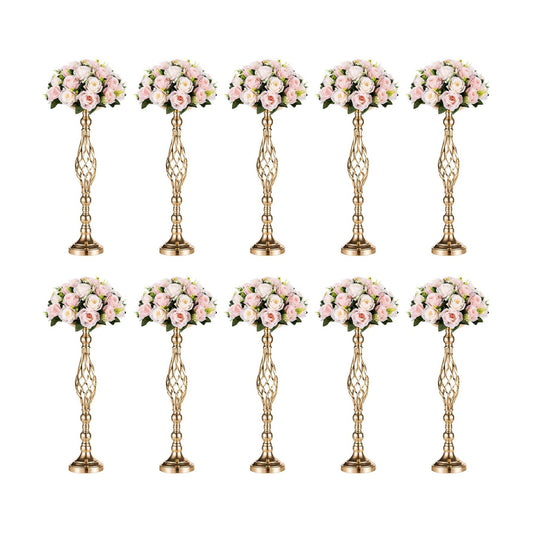 NUPTIO Gold Centerpiece Stand for Table, Twist Style, 22.8" Tall, 10 Pcs | Versatile Flower Arrangement, Candle Holder