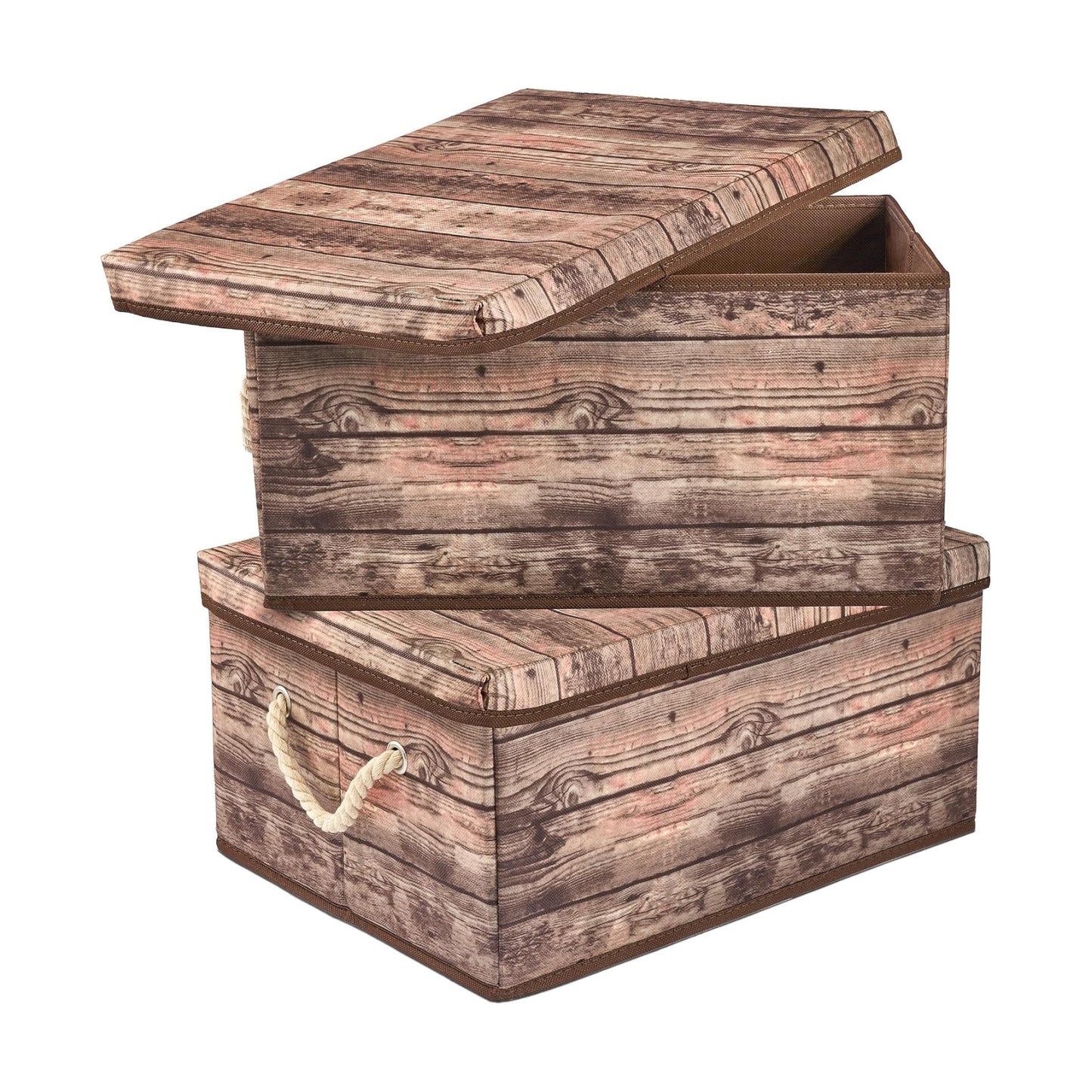Sorbus Storage Box Set with Lid, Carry Handles, Foldable Frame, Rustic Wood Grain Print Bins, Great for Toys
