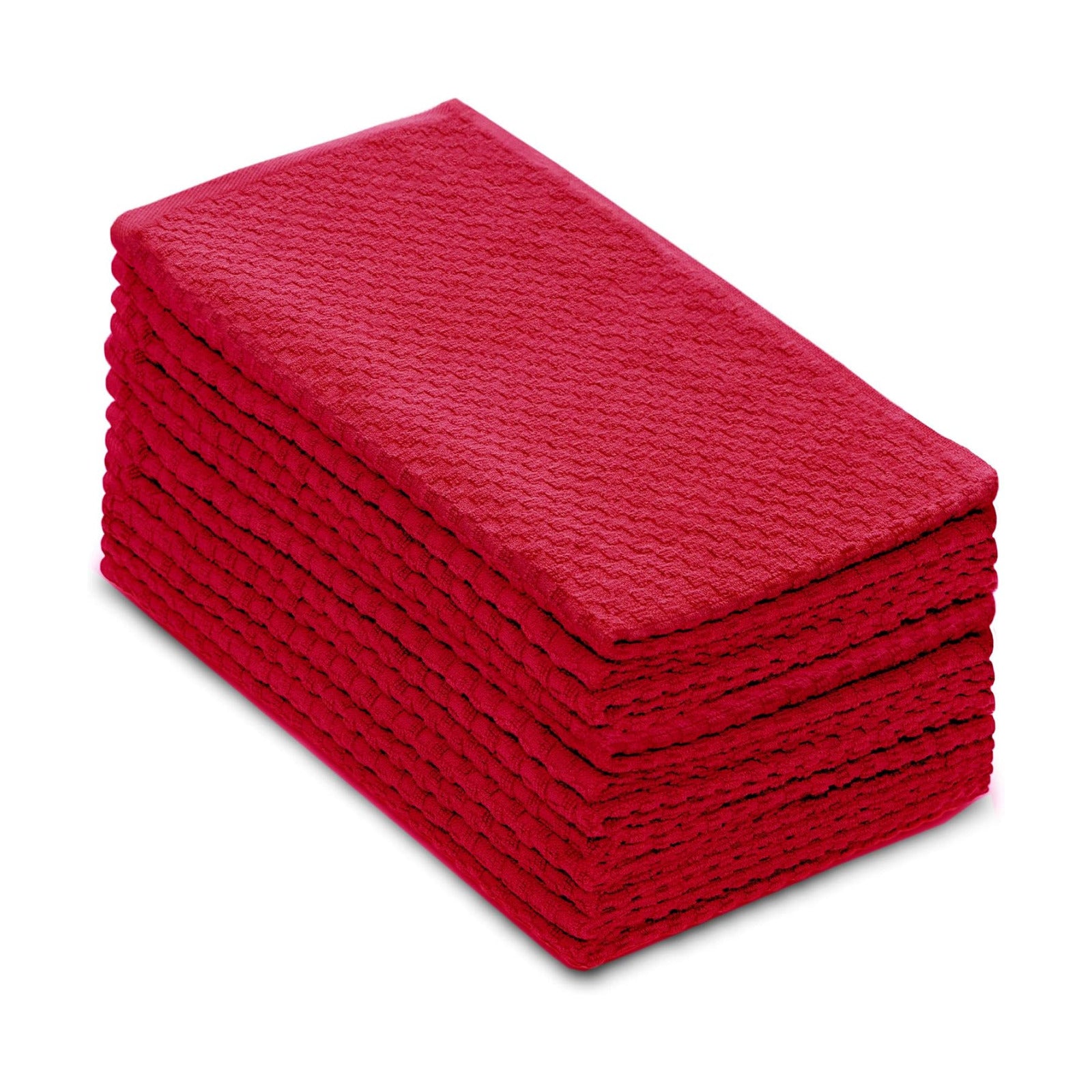 COTTON CRAFT Amazing Kitchen Towel - 12 Pack 100% Cotton Waffle Terry Towel | Red - 16x28 inch Euro Café Waffle Weave