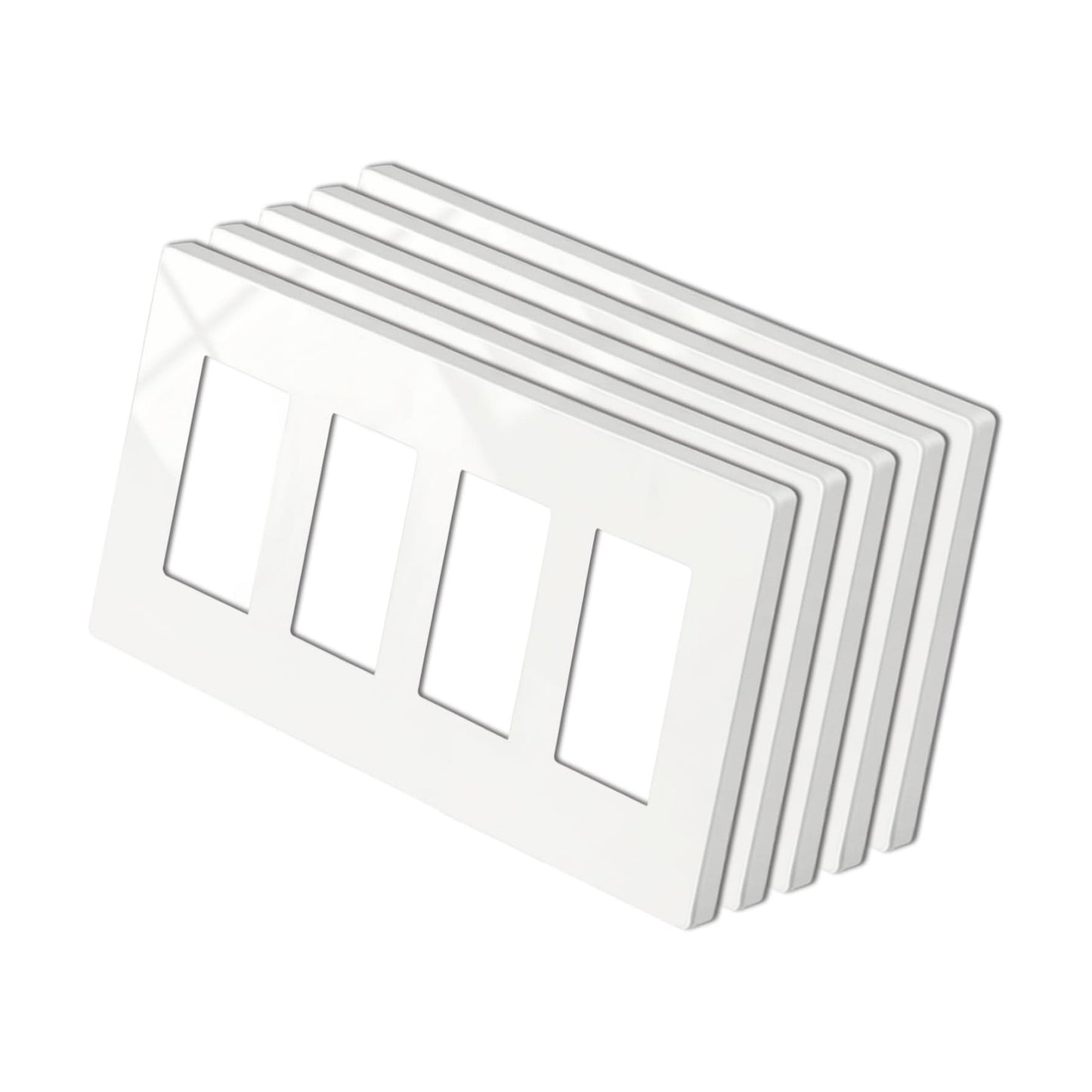 5 Pack BESTTEN USWP4 Off White Series 4-Gang Screwless Wall Plate, Decorator Outlet Cover, for Light Switch, Dimmer