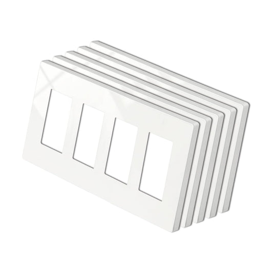 5 Pack BESTTEN USWP4 Off White Series 4-Gang Screwless Wall Plate, Decorator Outlet Cover, for Light Switch, Dimmer