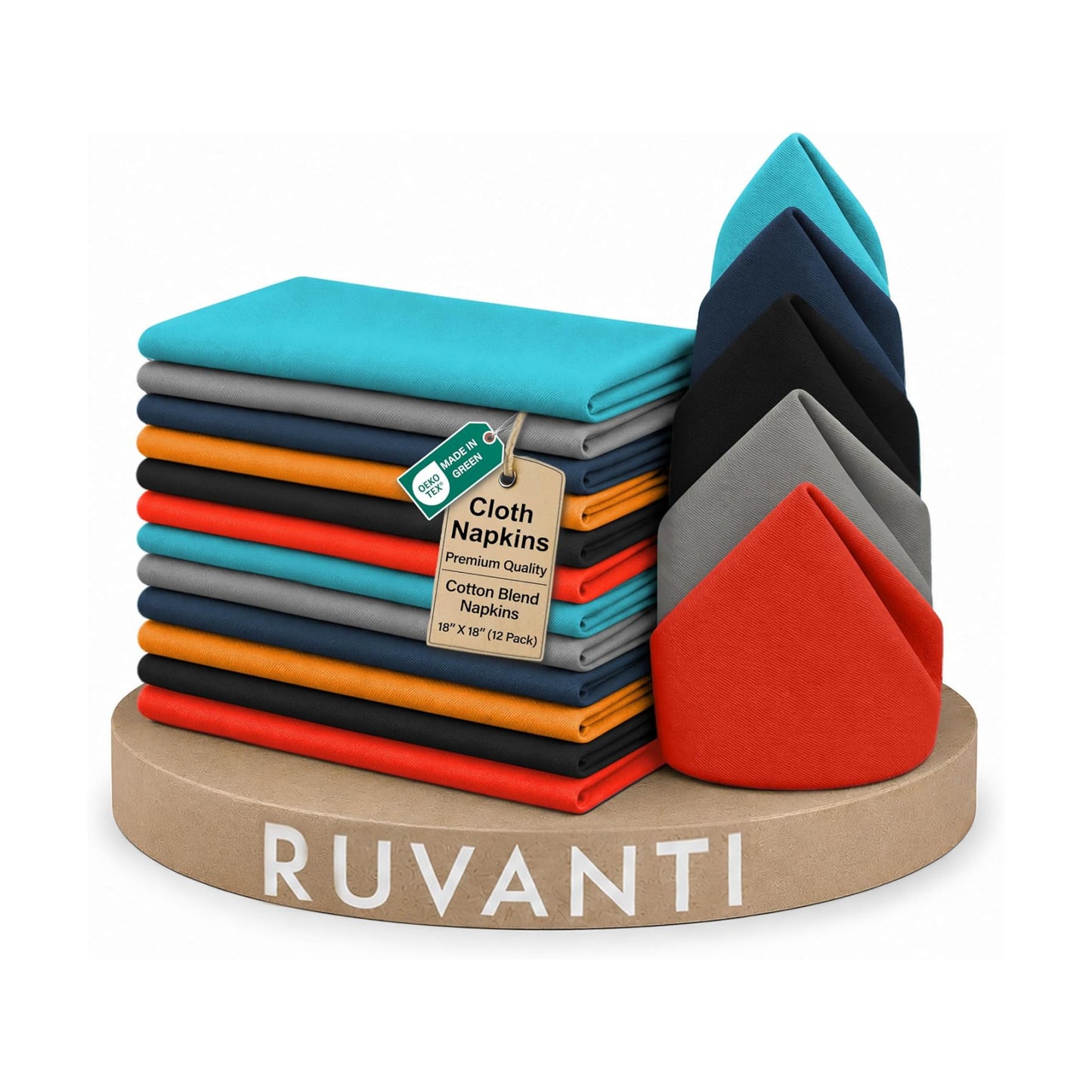 Ruvanti Cloth Napkins Set of 12, Cotton Enrich 18”x18” - Multi Color | Washable, Soft, Durable & Absorbent Everyday