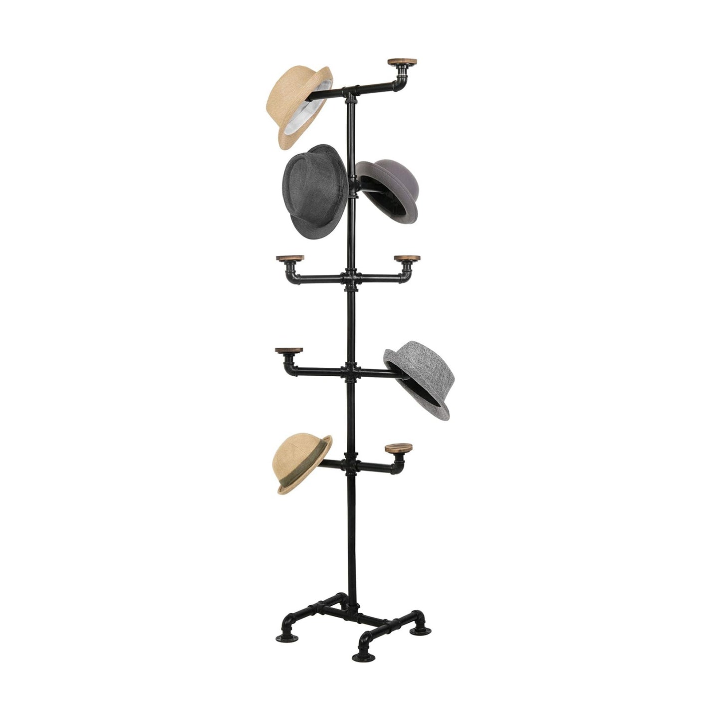 MyGift Hat Rack Stand,Standing Hat Organizer Tree, Baseball Caps Cowboy Hat Display, Industrial Black Metal Pipe Rack
