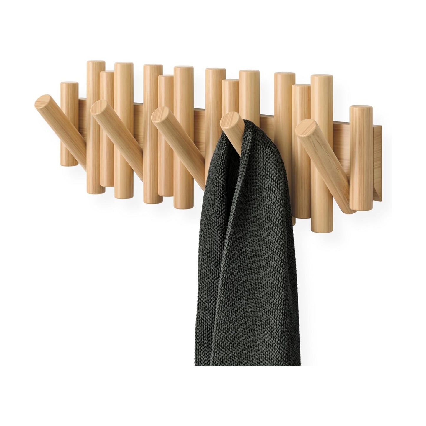 5 Flip-Down Wood Coat Hooks / Natural / 5-hook