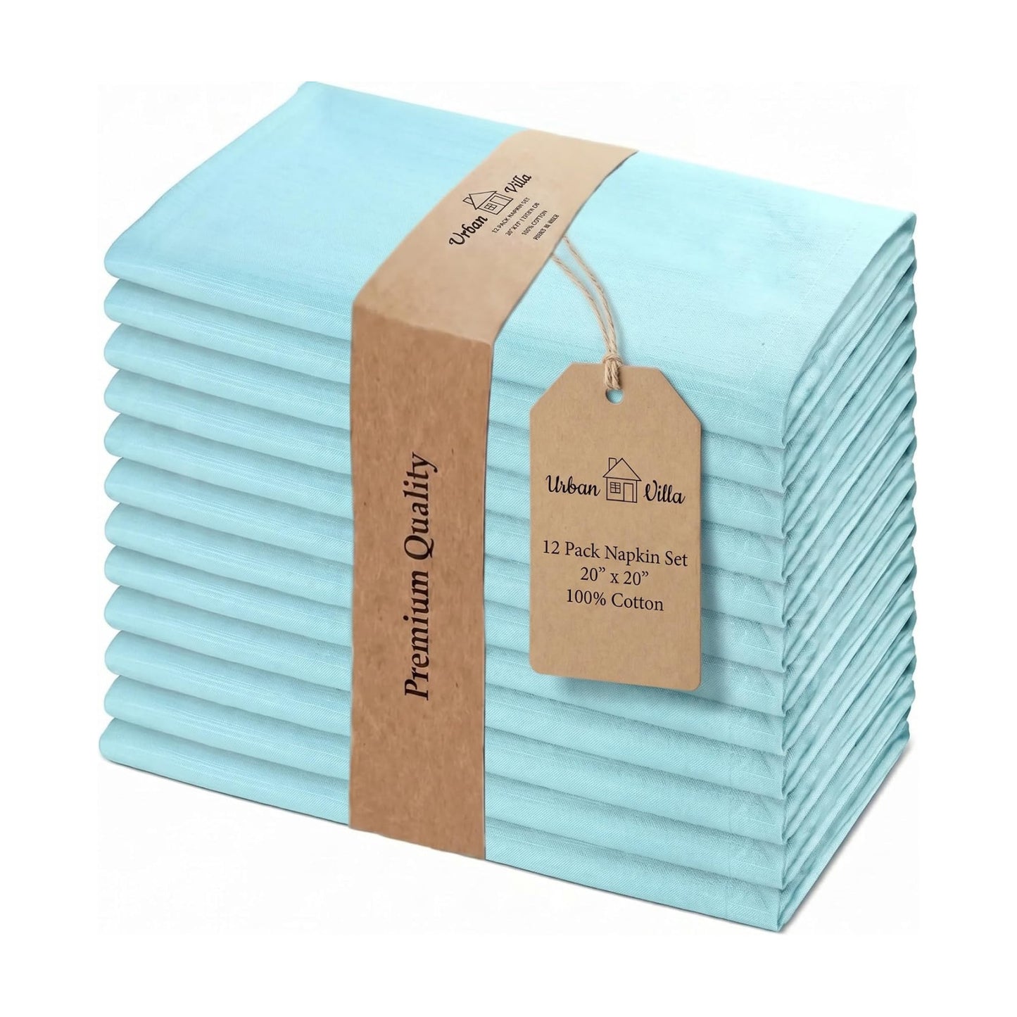 Urban Villa Cloth Napkins Cotton 20x20 (Set of 12) Aqua