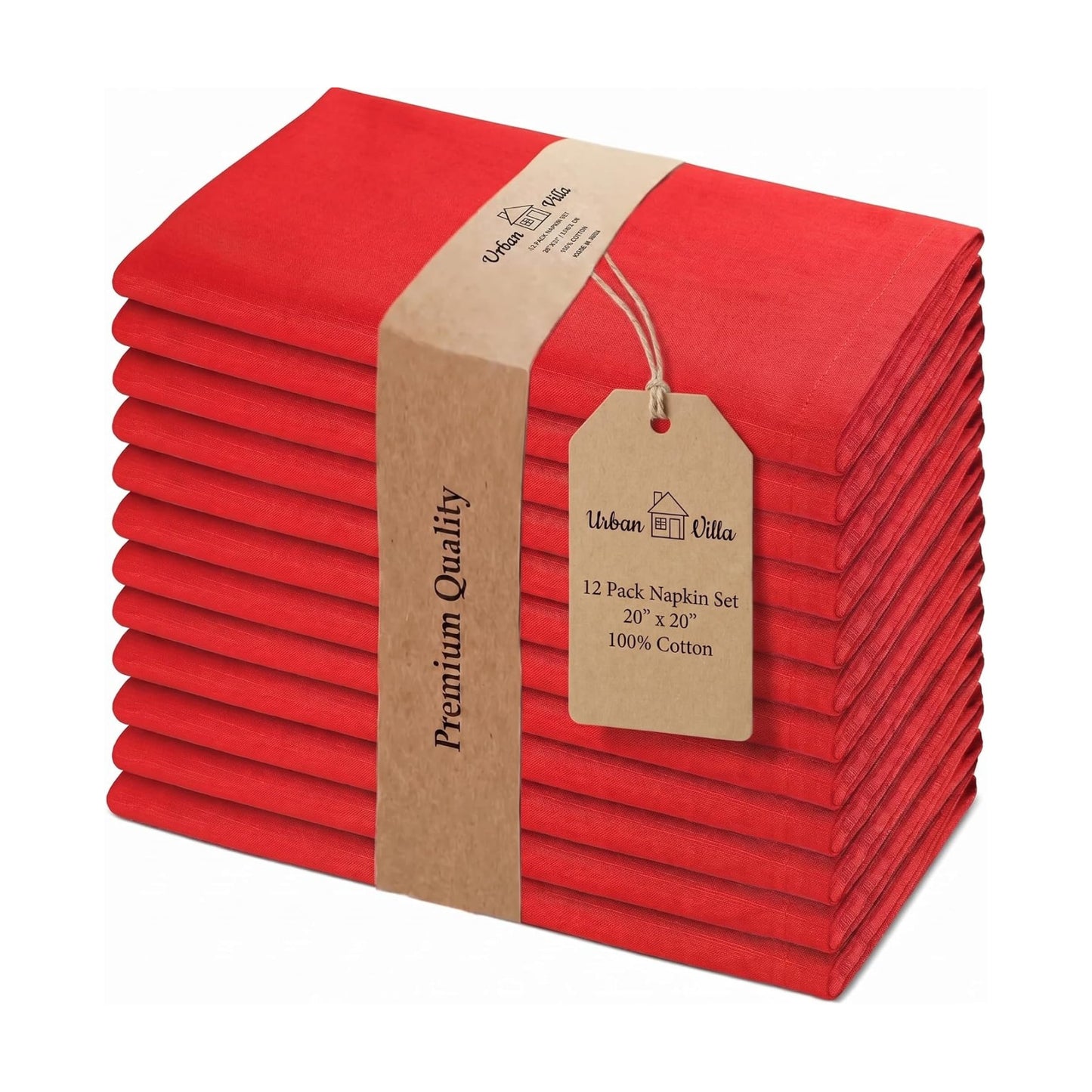 Urban Villa Cloth Napkins Cotton 20x20 (Set of 12) Red