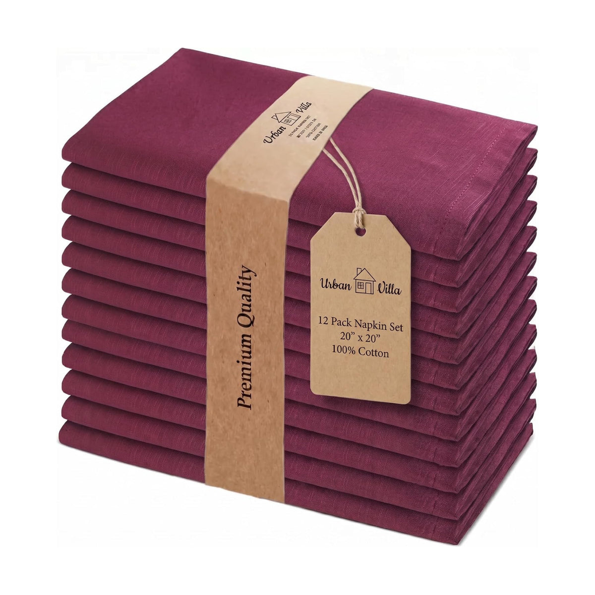 Urban Villa Cloth Napkins 100% Cotton Highly Absorbent Washable Durable Reusable Premium Dinner Napkins Ideal for Gifts for Mothers Day Hotel Farmhouse Parties - Purple (20" x 20", Set of 12)