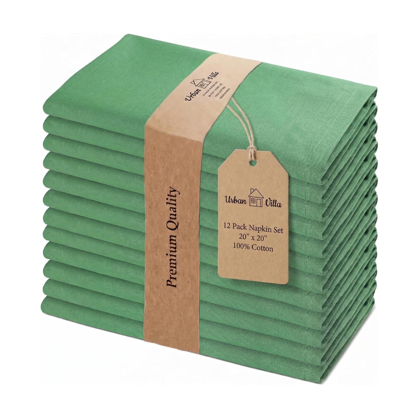 Urban Villa Cloth Napkins Cotton 20x20 (Set of 12) Geen