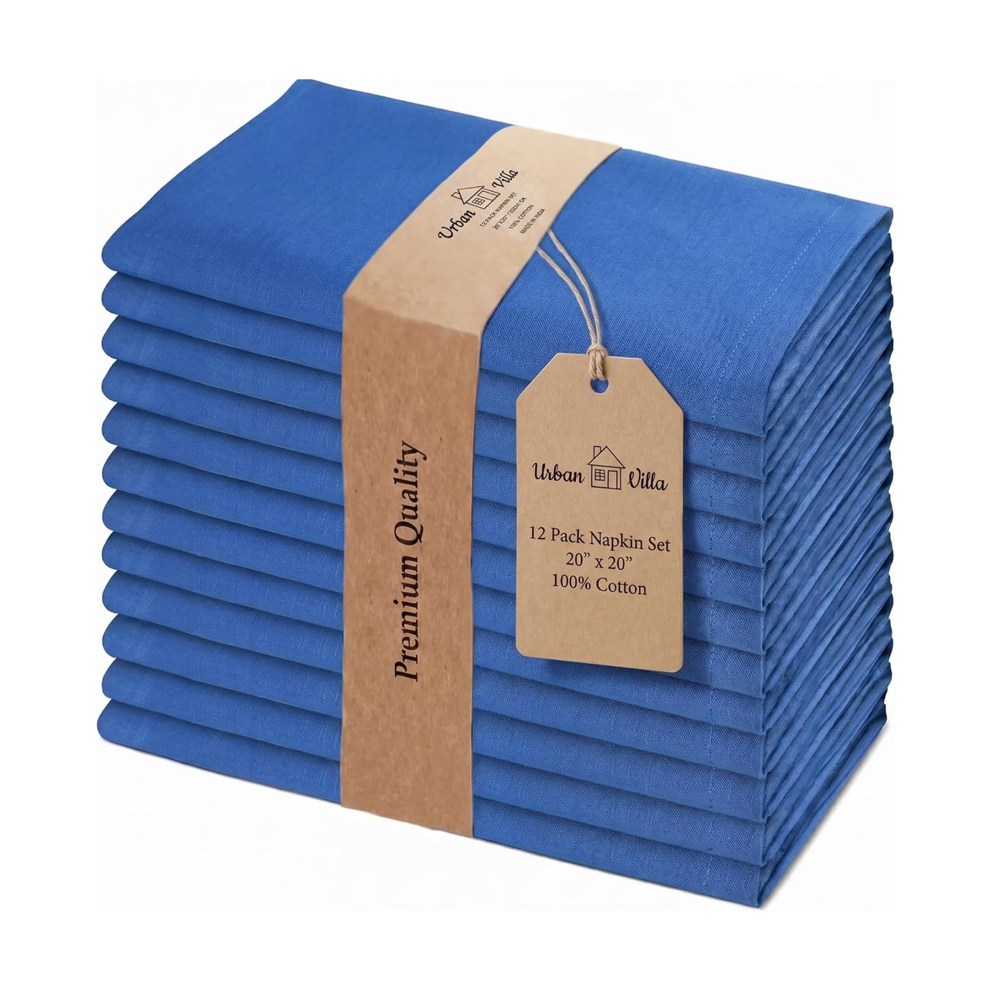 Urban Villa Cloth Napkins Cotton 20x20 (Set of 12) Royal Blue