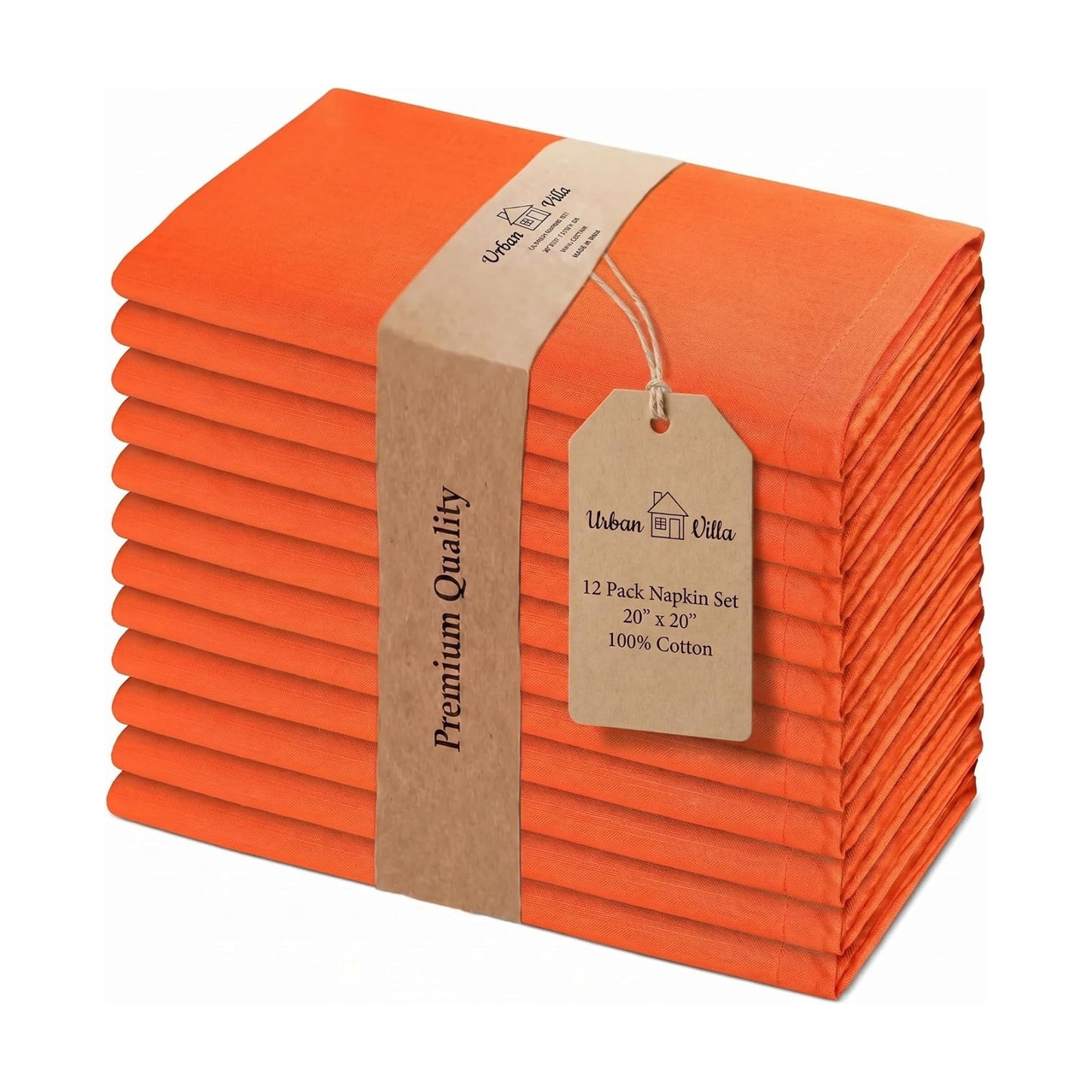 Urban Villa Cloth Napkins Cotton 20x20 (Set of 12) Orange