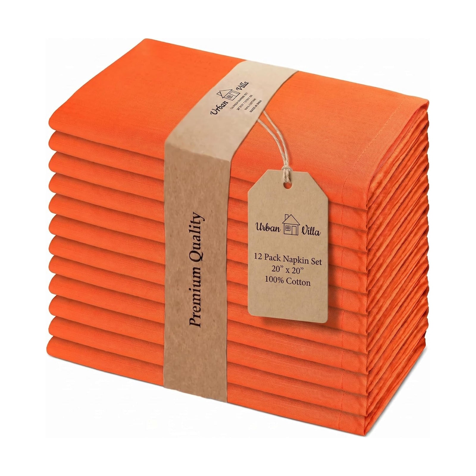Urban Villa Cloth Napkins Cotton 20x20 (Set of 12) Orange