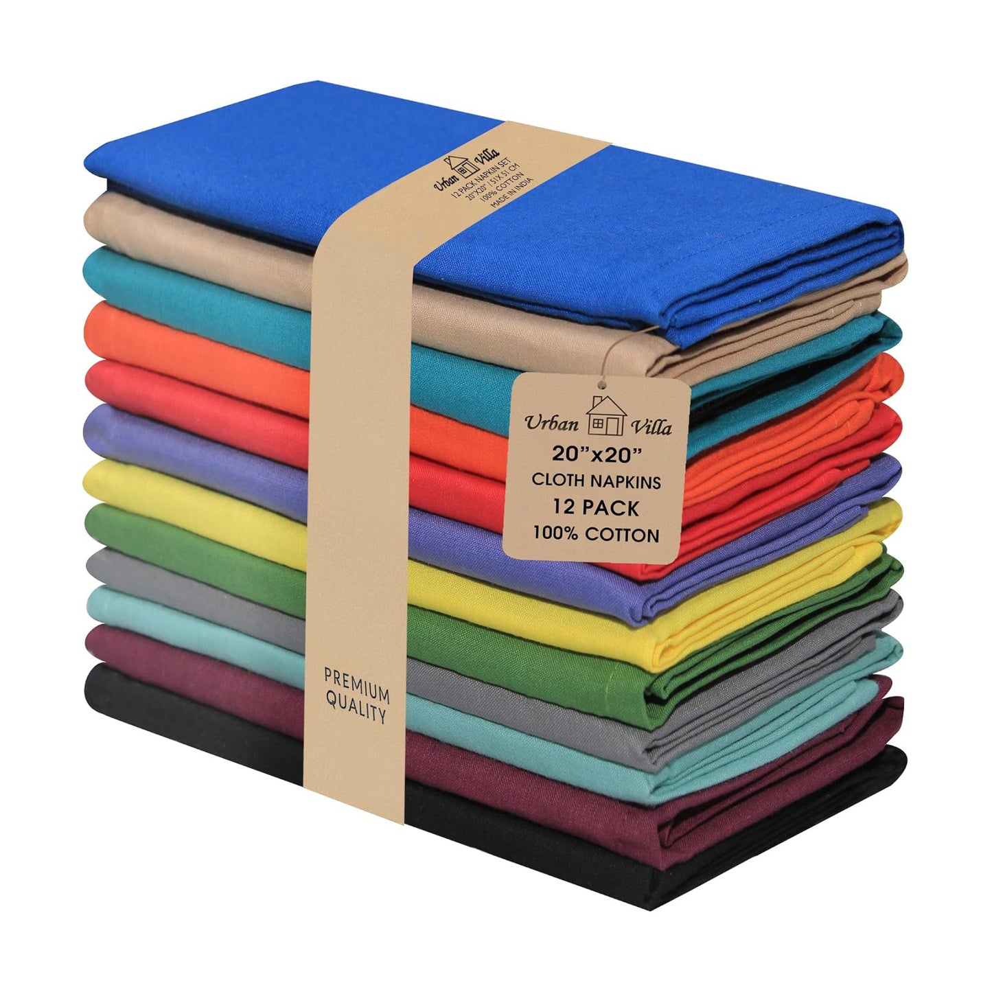 Urban Villa Cloth Napkins Cotton 20x20 (Set of 12) Multi