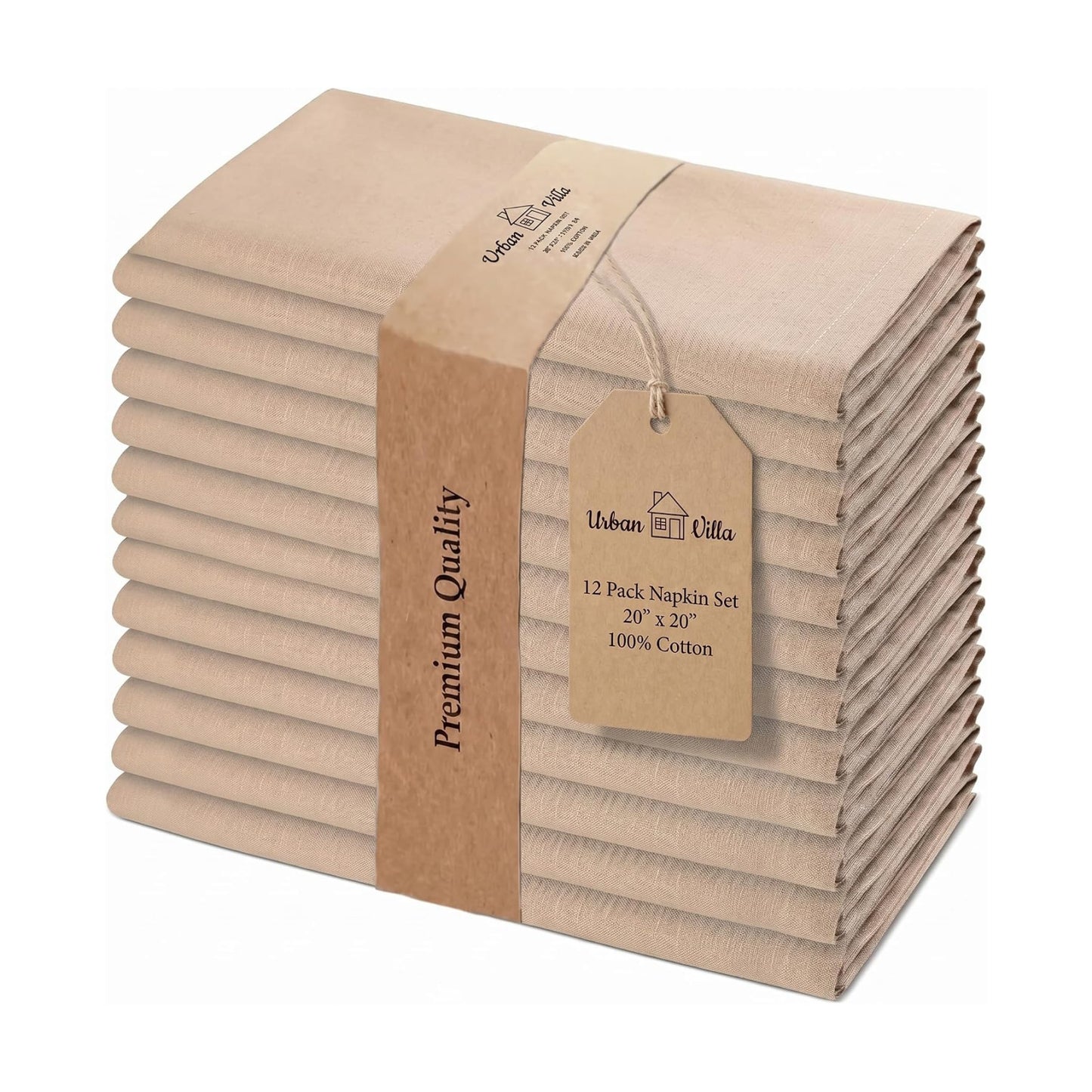 Urban Villa Cloth Napkins Cotton 20x20 (Set of 12) Taupe