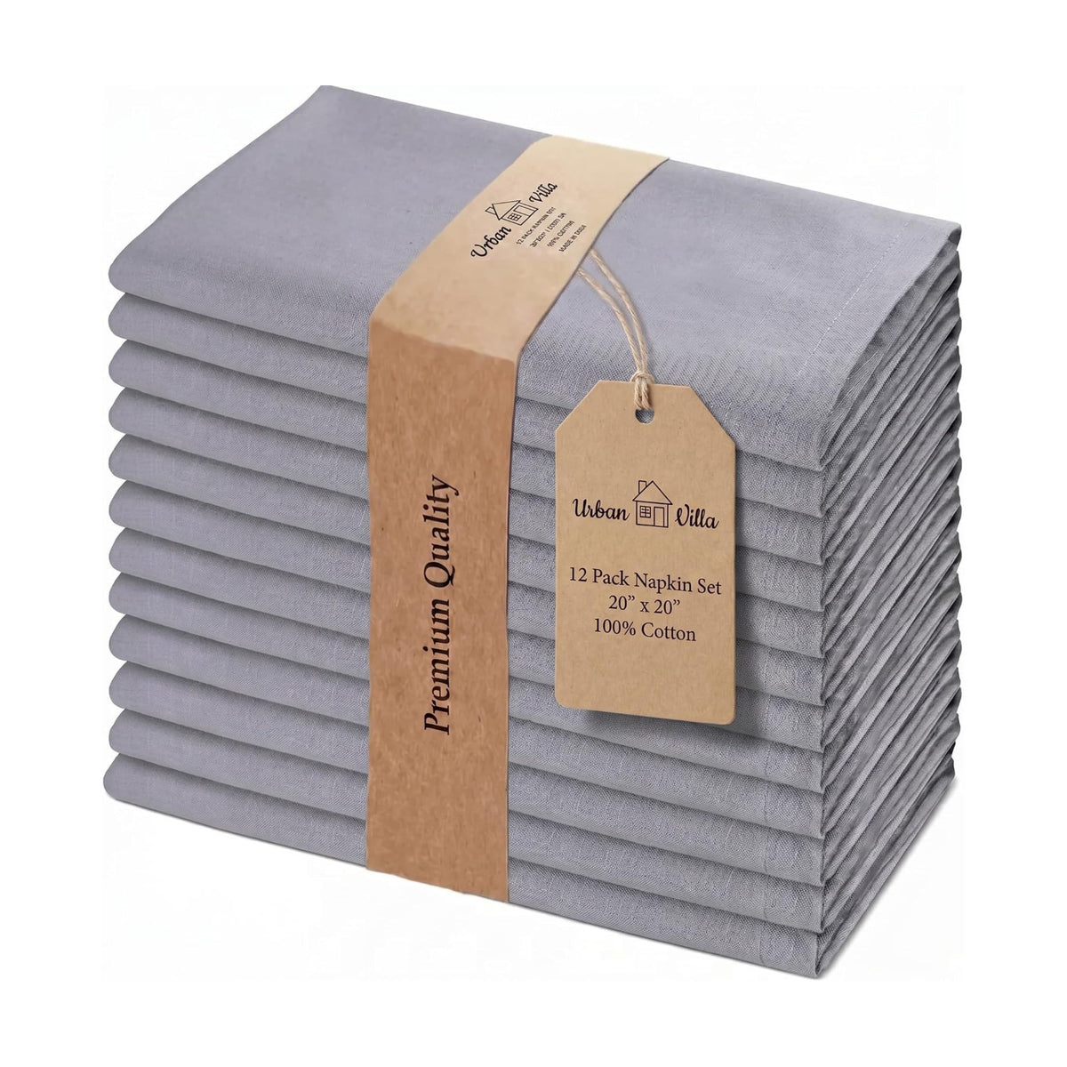 Urban Villa Cloth Napkins Cotton 20x20 (Set of 12) Gray