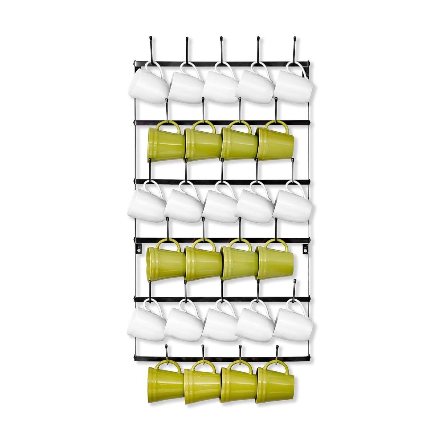Sorbus Wall Mug Rack, Coffee Mug Display for Coffee Station (Large, Black) | Rustic six-tier metal holder with hooks