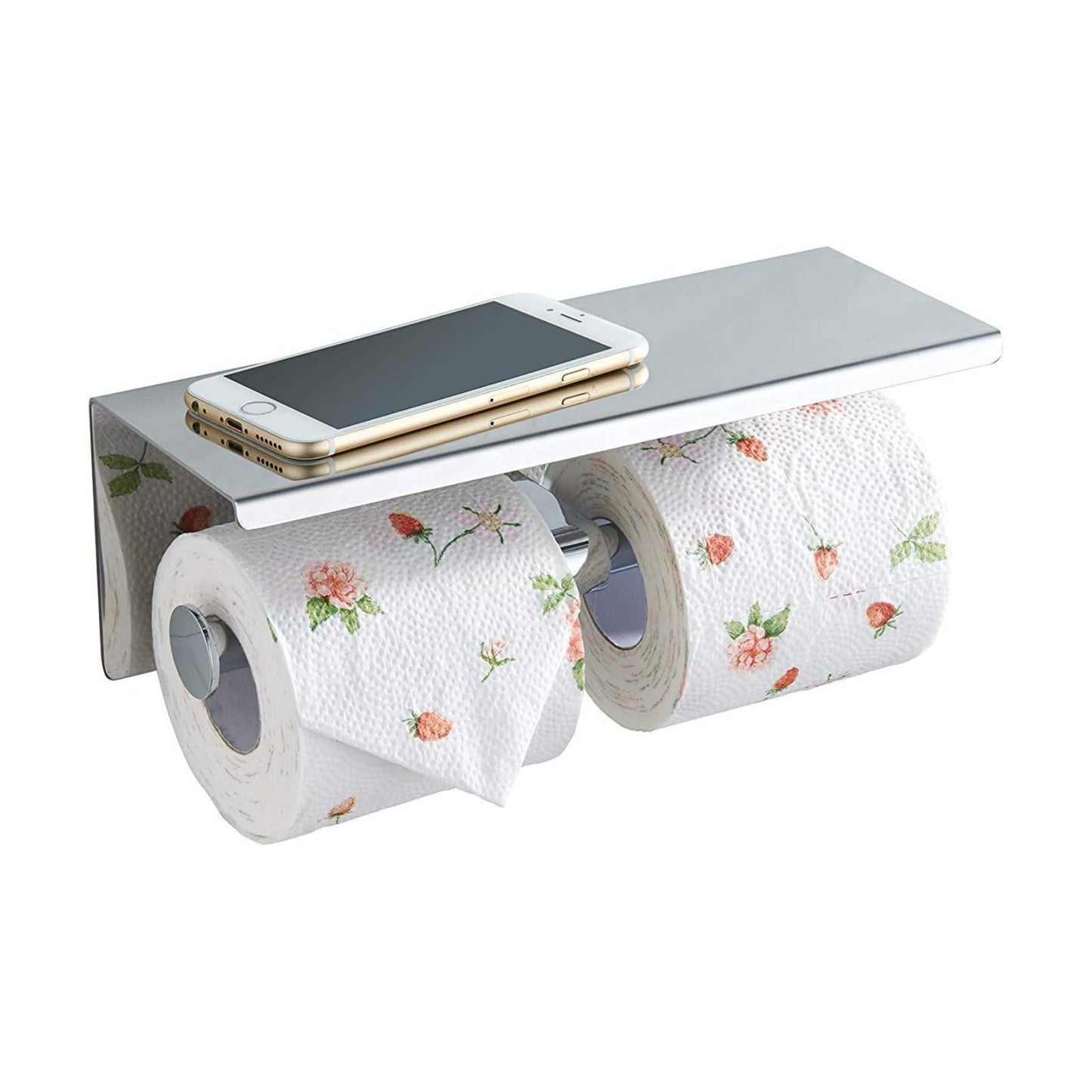 BGL Toilet Paper Holder - Stainless Steel Toilet Paper Roll Holder with Shelf Wall Mounted for Bathroom (Silver, Double