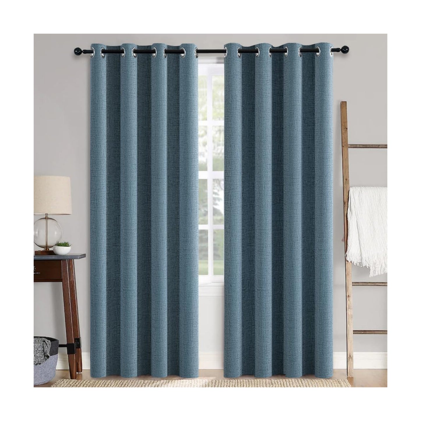 MIULEE 100% Blackout Linen Curtains for Bedroom 52x96 Inches Dusty Blue