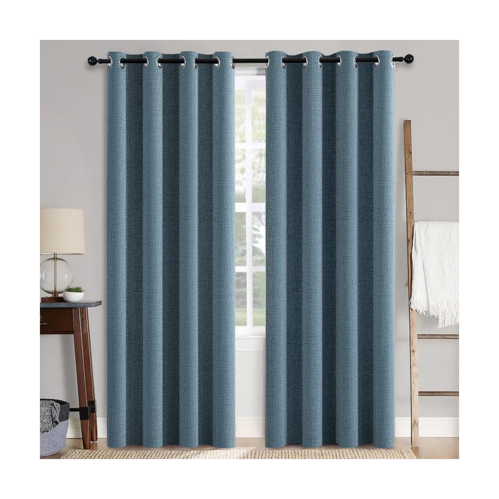 MIULEE 100% Blackout Linen Curtains for Bedroom 52x96 Inches Dusty Blue