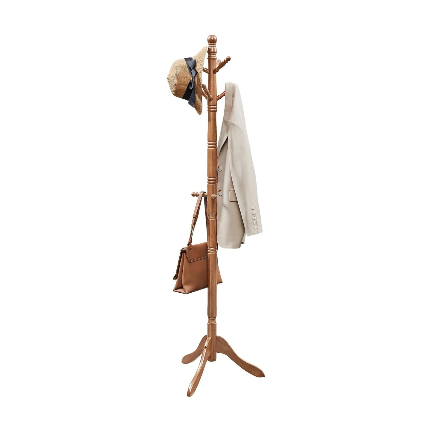 VASAGLE Solid Wood Coat Rack and Stand, Free Standing Hall Coat Tree with 10 Hooks for Hats, Bags, Purses, for