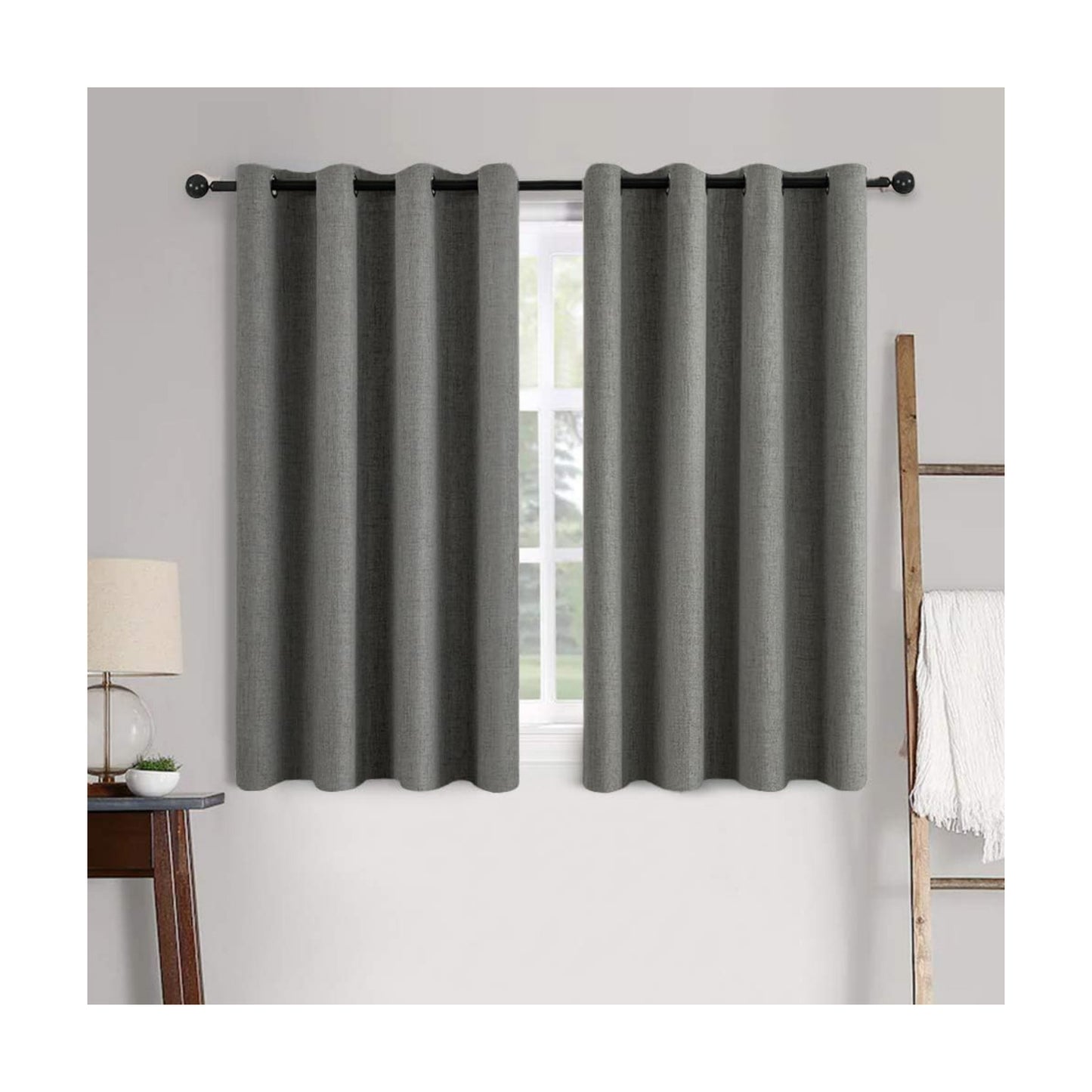 MIULEE 100% Blackout Linen Curtains for Bedroom 52x54 Inches Dark Grey