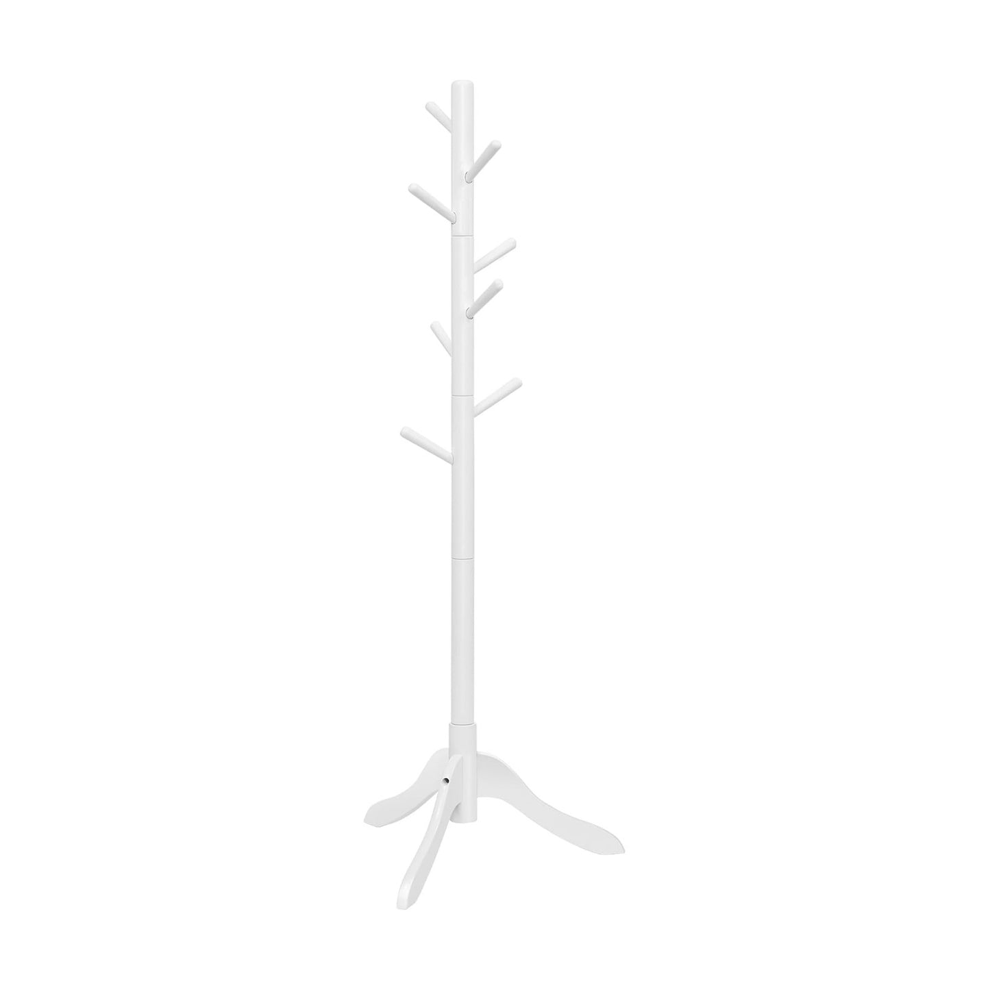 VASAGLE Solid Wood Coat Rack, Free Standing Tree-Shaped Coat Rack with 8 Hooks, 3 Height Options, for Clothes, Hats