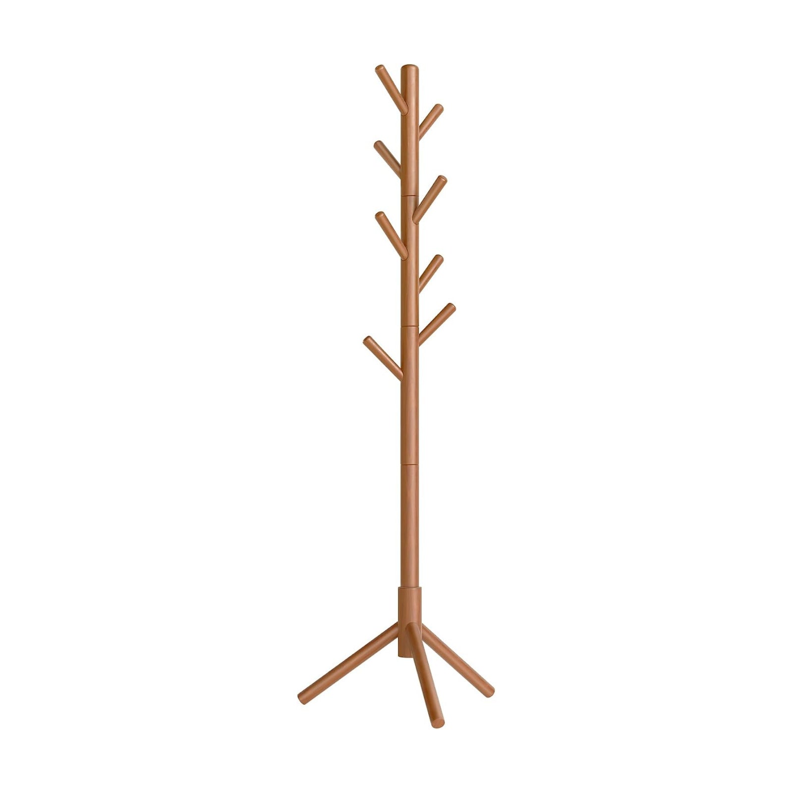 VASAGLE Solid Wood Coat Rack, Free Standing Tree-Shaped Coat Rack with 8 Hooks, 3 Height Options, for Clothes, Hats