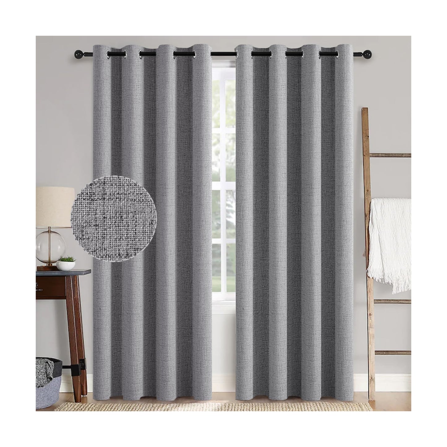 MIULEE 100% Blackout Linen Curtains for Bedroom 52x84 Inches Grey