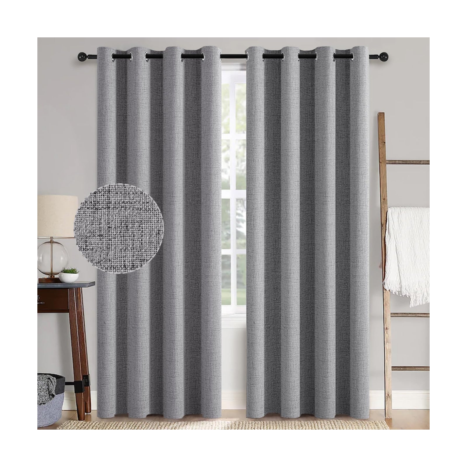 MIULEE 100% Blackout Linen Curtains for Bedroom 52x84 Inches Grey
