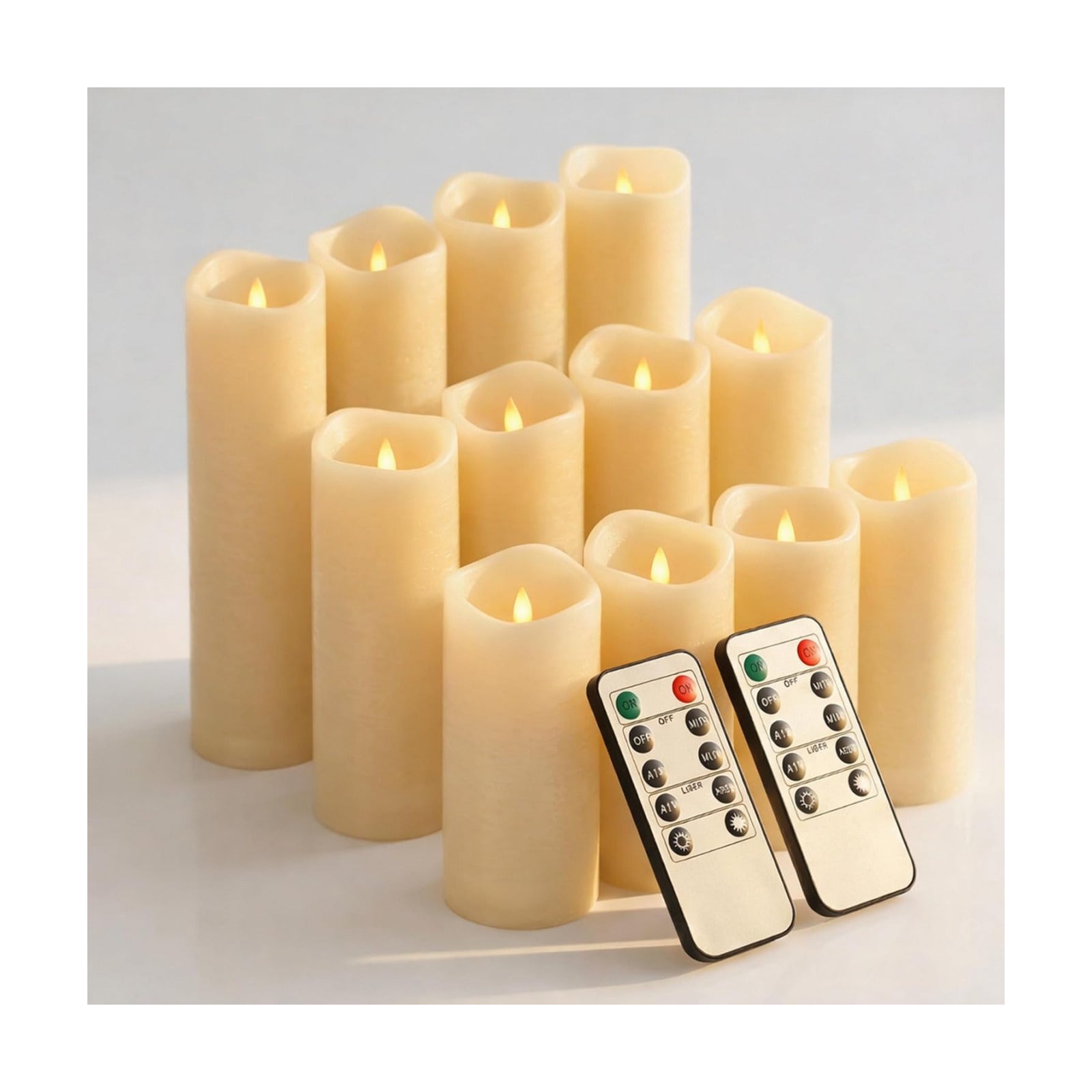Waterproof Flameless Candles, 12 PC Battery Operated LED Pillar Candles with 2 Remote Controls & Timer, Flickering