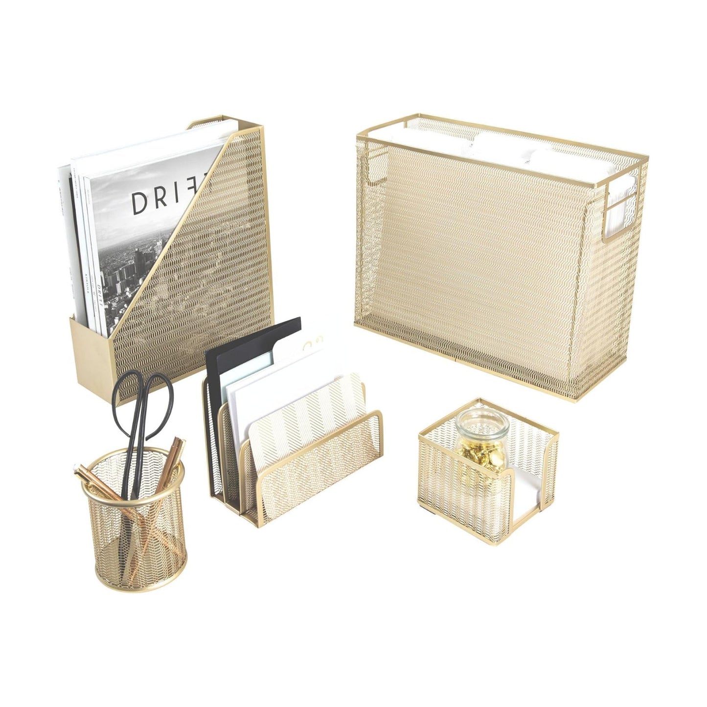BLU MONACO | Gold Desk File Folder Organizer Set | Desktop Hanging File Organizer with Letter Size Holder | Hanging