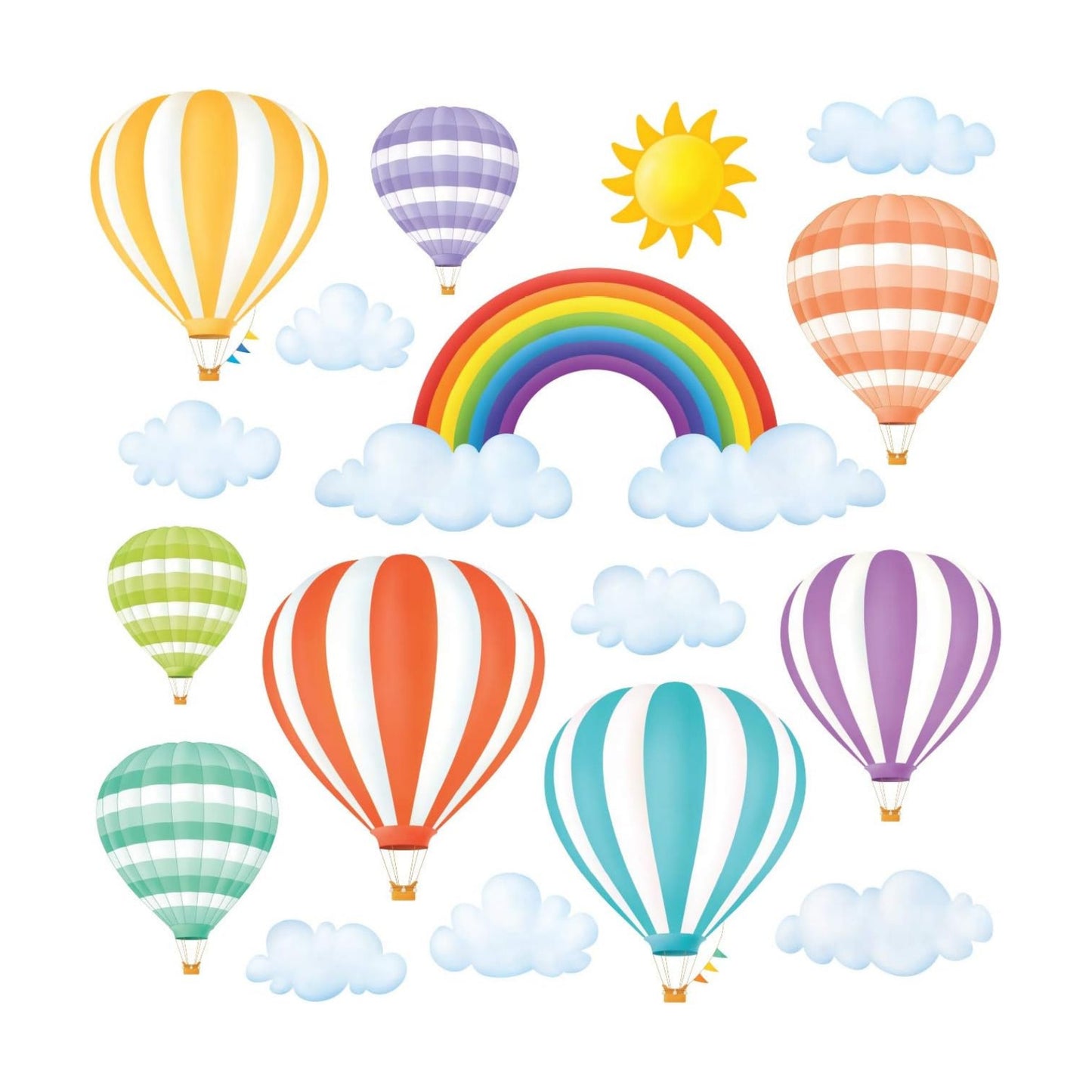 DS8-1801 Rainbow and Kids Wall Stickers Wall Decals Peel and Stick Removable Wall / Hot Air Balloons