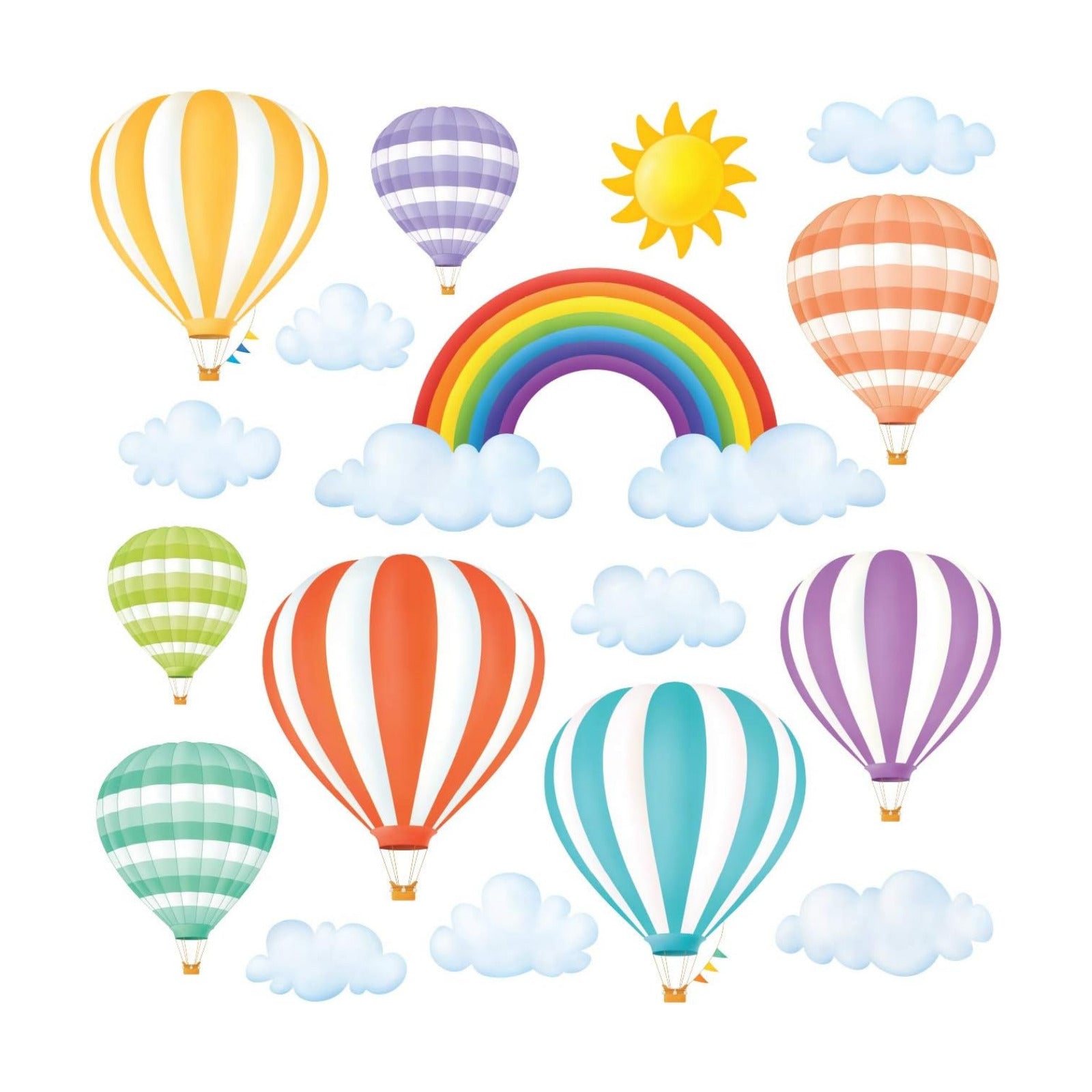 DS8-1801 Rainbow and Kids Wall Stickers Wall Decals Peel and Stick Removable Wall / Hot Air Balloons