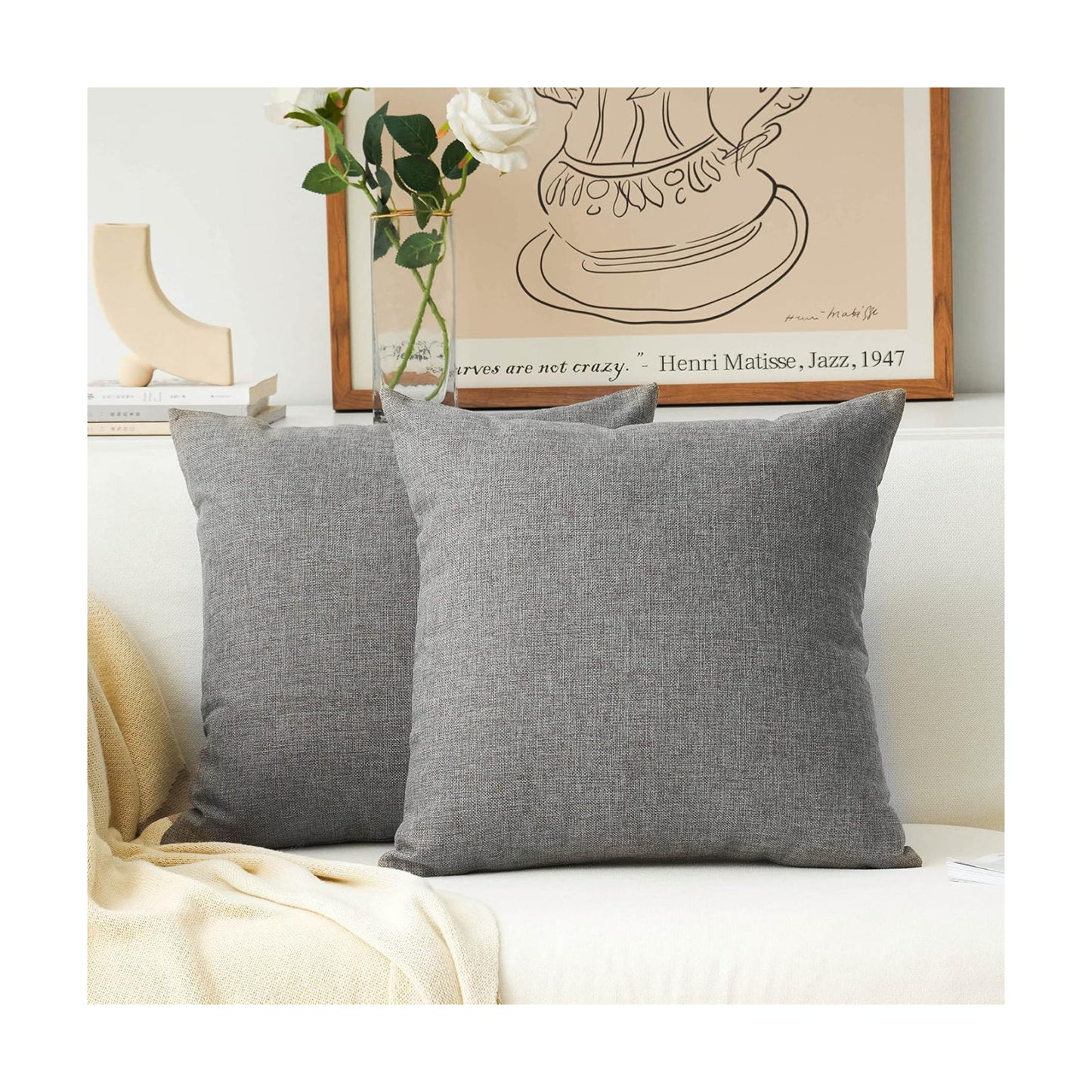 Pillow Covers Gray Decorative Pillow Covers for Car Office Bench / 16 x 16 / Dark Grey / Set of 2