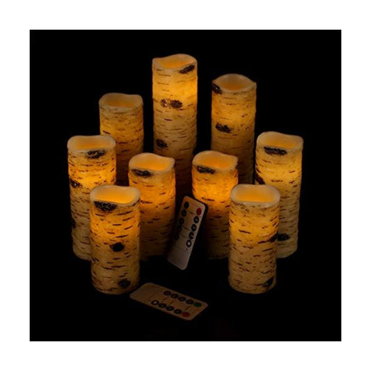 Vinkor Flameless Candles Battery Operated Candles Birch Effect 4" 5" 6" 7" 8" 9" Set of 9 Real Wax Pillar LED Candles with 10-Key Remote Control 2/4/6/8 Hours Timer