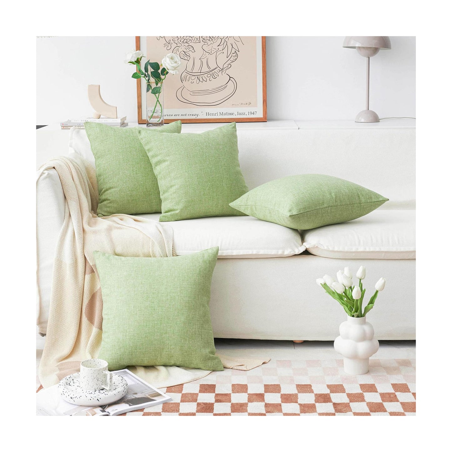 Pillow Covers Linen Textured Decorative Pillowcases for Bed Sage / 18 x 18 / Grass Green / Set of 4