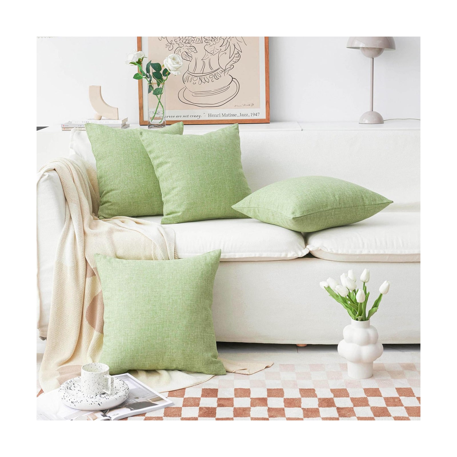 Pillow Covers Linen Textured Decorative Pillowcases for Bed Sage / 18 x 18 / Grass Green / Set of 4