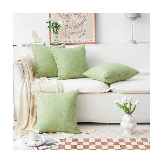 Pillow Covers Linen Textured Decorative Pillowcases for Bed Sage / 18 x 18 / Grass Green / Set of 4