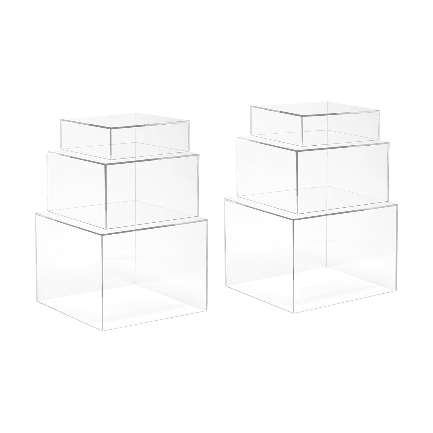 Red Co. Set of 3 Crystal Clear Acrylic Cube Display Nesting Risers with Hollow Bottoms, Transparent - 2 Pack