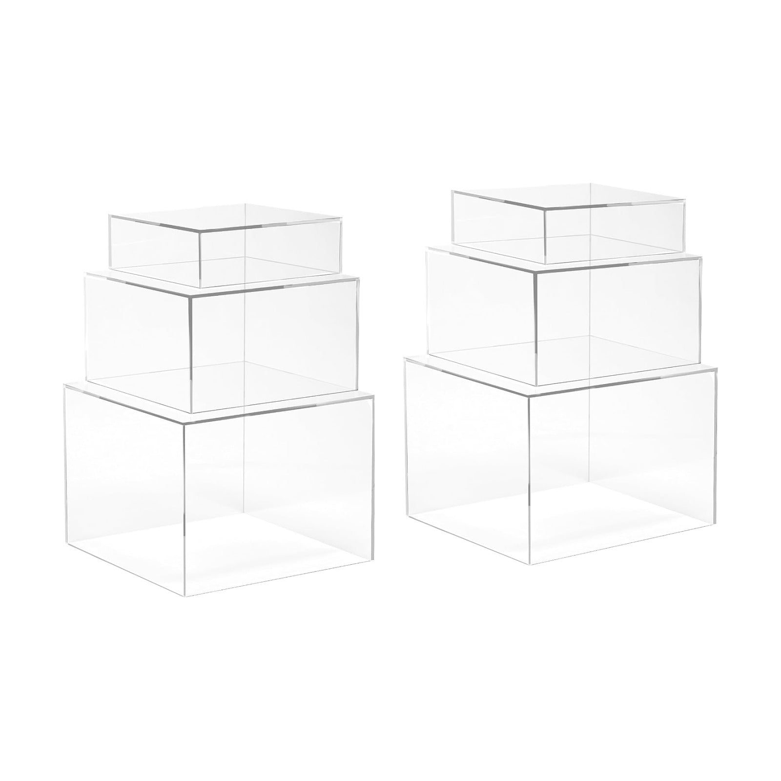 Red Co. Set of 3 Crystal Clear Acrylic Cube Display Nesting Risers with Hollow Bottoms, Transparent - 2 Pack