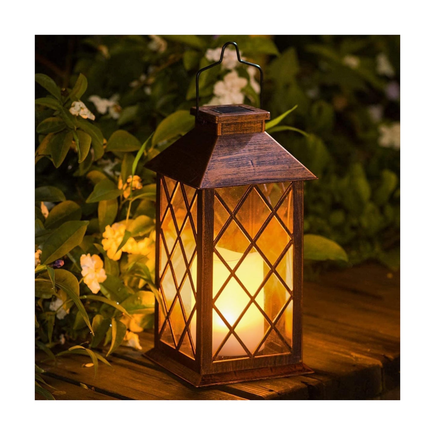 14" Solar Lanterns Outdoor Garden Lantern Waterproof LED Flickering Flameless Candle Mission Lights for