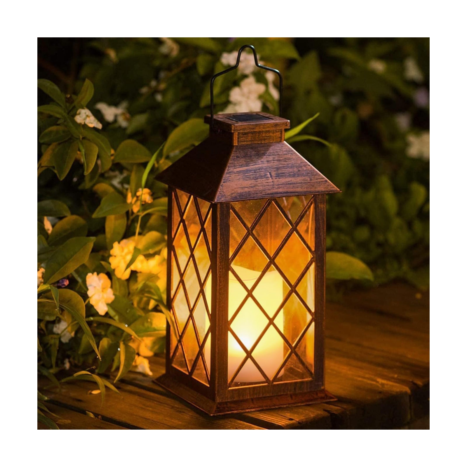 14" Solar Lanterns Outdoor Garden Lantern Waterproof LED Flickering Flameless Candle Mission Lights for