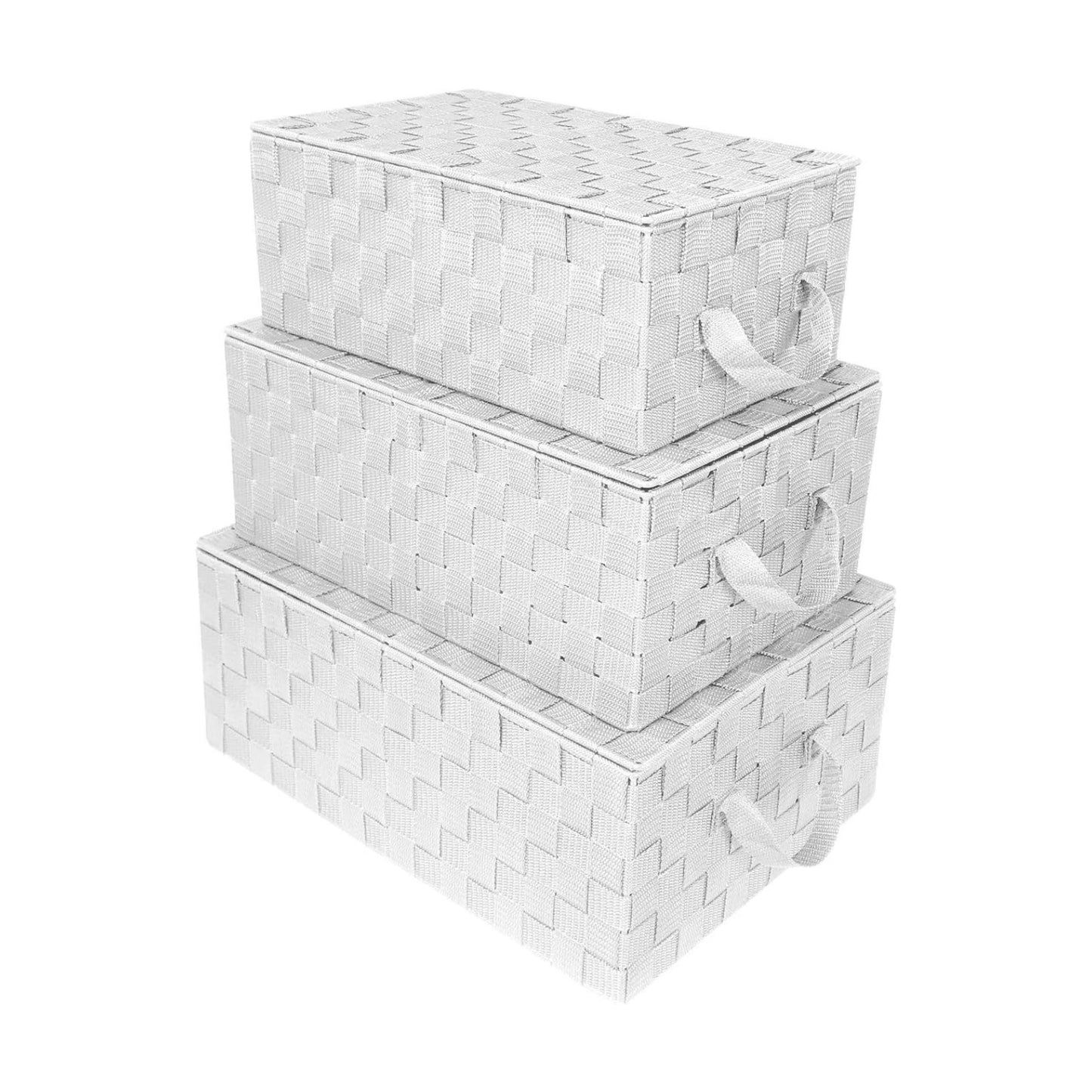 Linen Closet Organizers and Storage / Woven Lid Baskets - White / Set of 3
