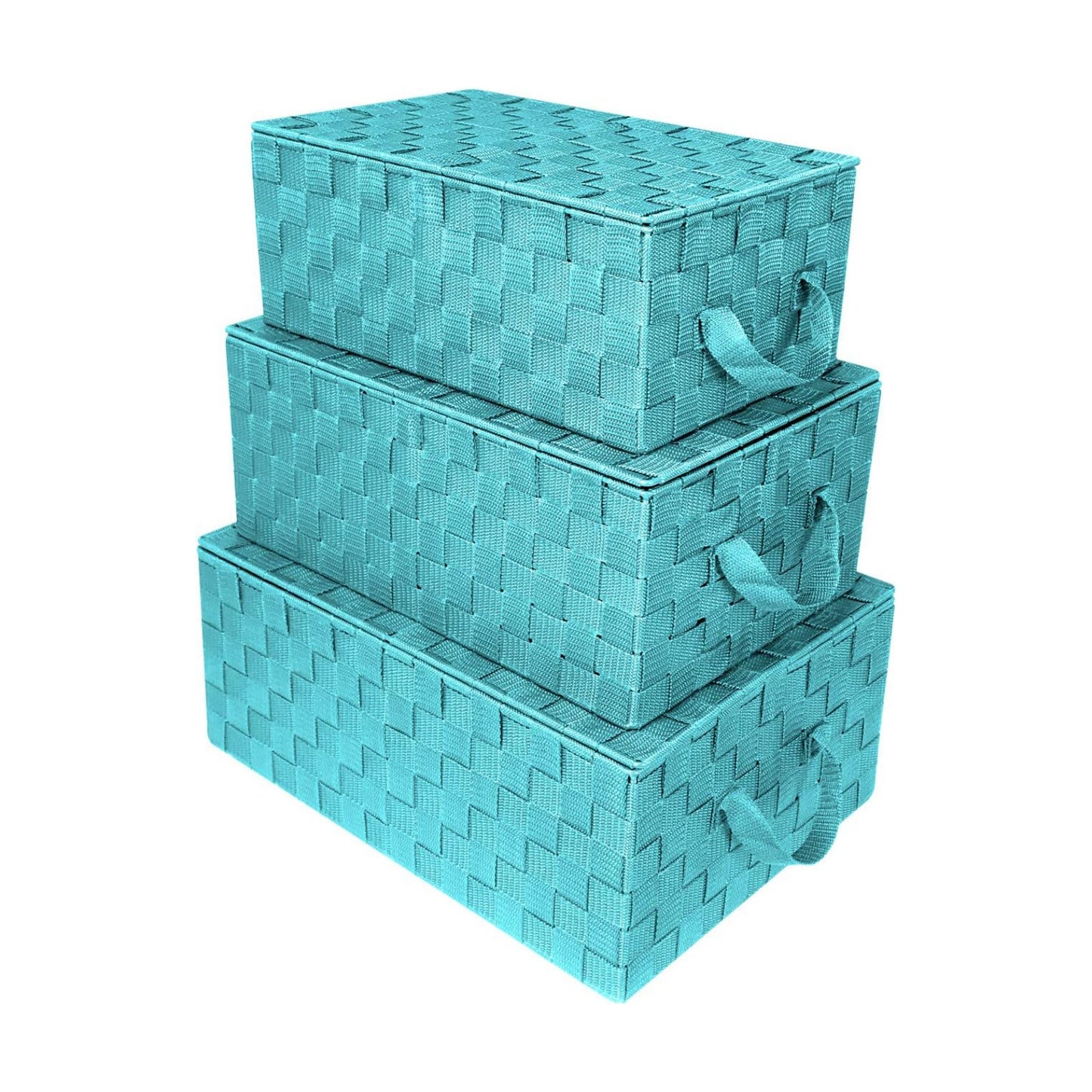 Hand-Woven Storage Baskets / Woven Lid Baskets - Aqua / Set of 3