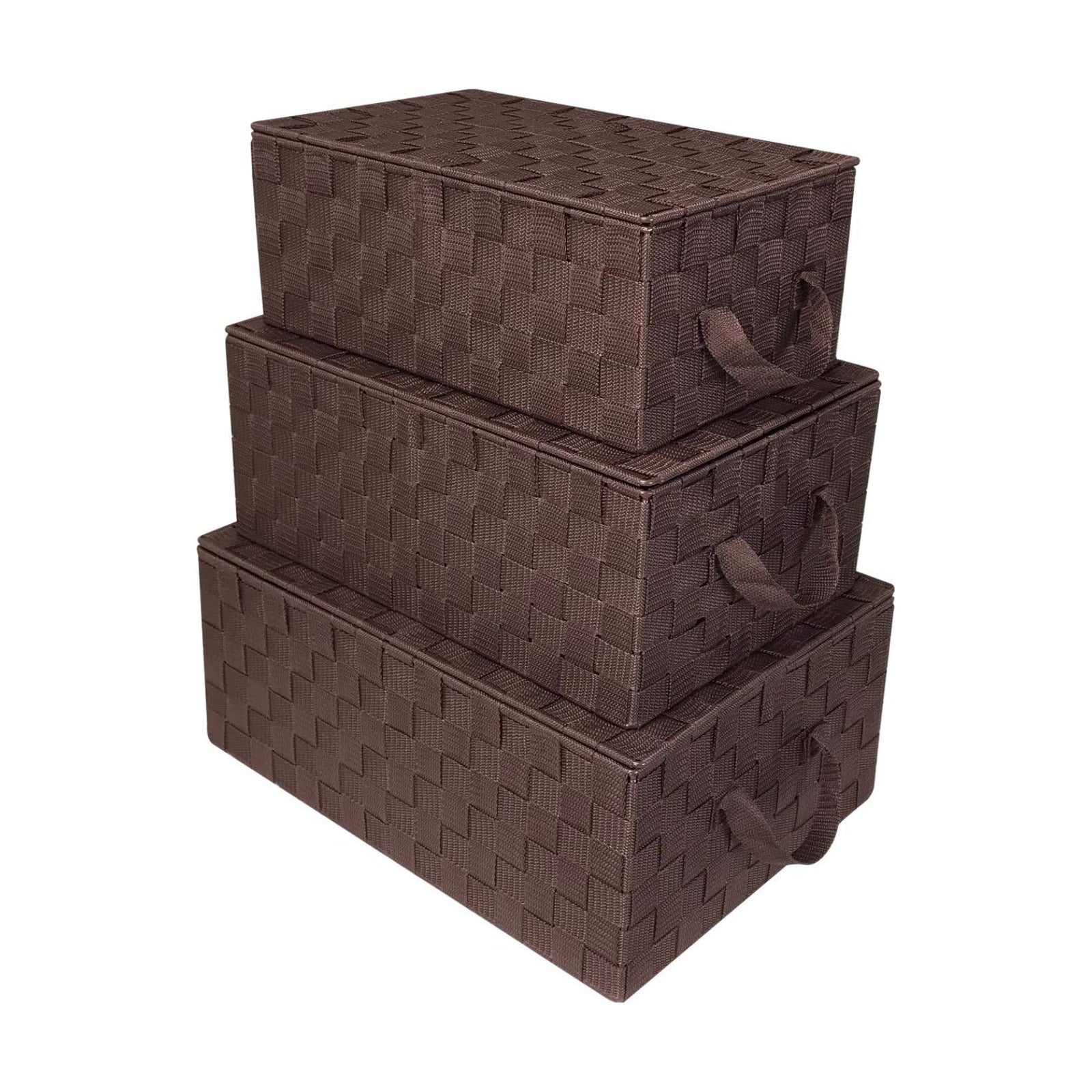 Linen Closet Organizers and Storage / Woven Lid Baskets - Chocolate / Set of 3