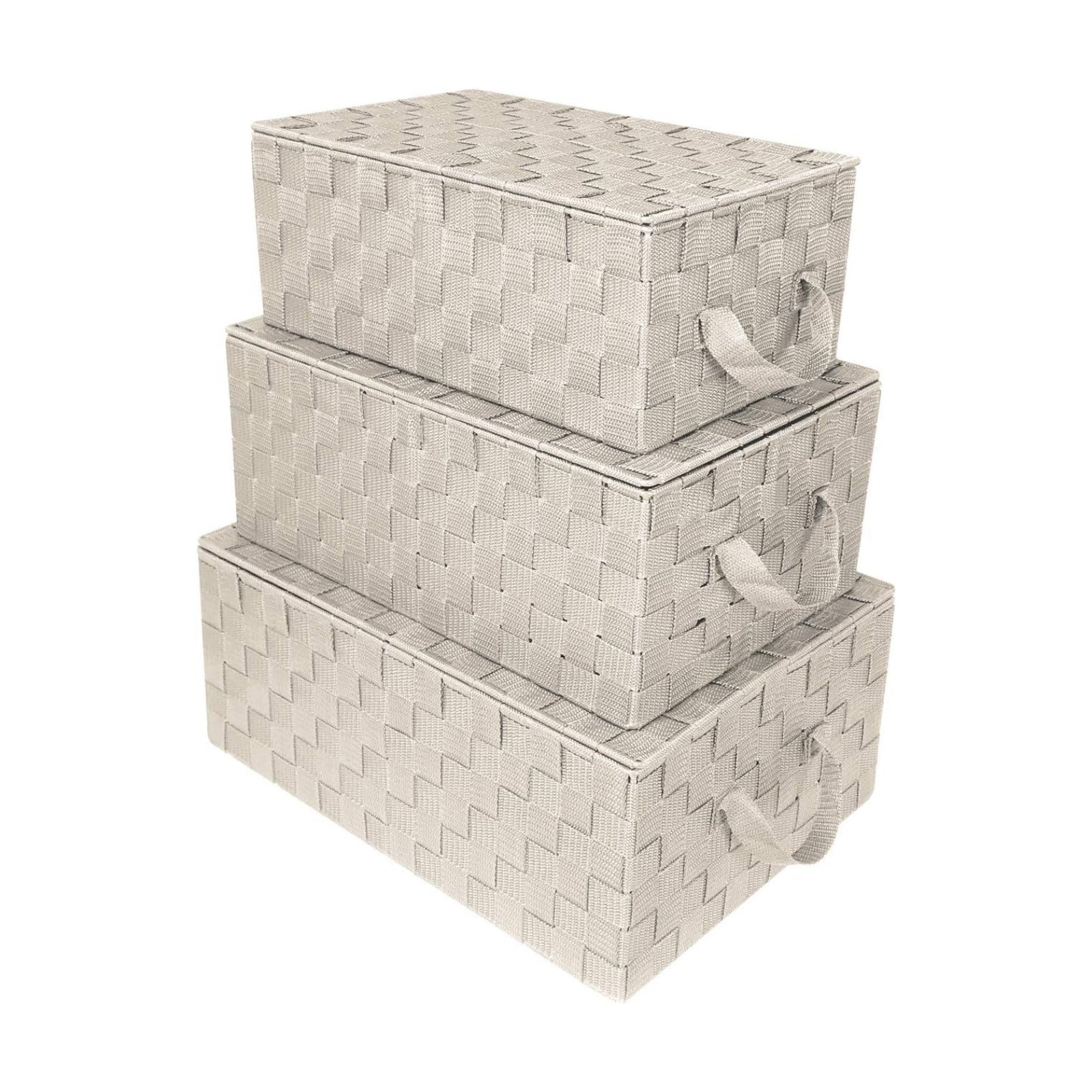 Linen Closet Organizers and Storage / Woven Lid Baskets - Beige / Set of 3