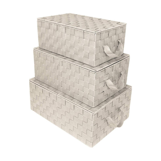 Linen Closet Organizers and Storage / Woven Lid Baskets - Beige / Set of 3